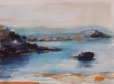 Malerei mit dem Titel "Plage des Grottes e…" von Eve Elikoff, Original-Kunstwerk, Aquarell