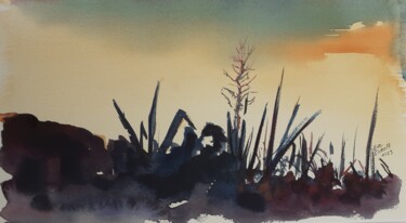Painting titled "Contrastes" by Eve Elikoff, Original Artwork, Watercolor