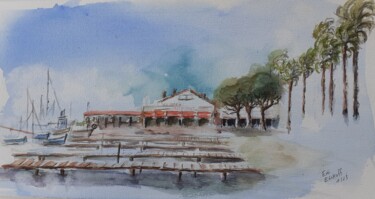 Painting titled "Port Pothuau" by Eve Elikoff, Original Artwork, Watercolor