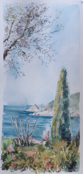 Painting titled "Ile du Levant" by Eve Elikoff, Original Artwork, Watercolor