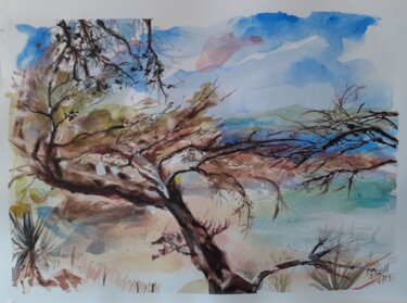 Painting titled "Plage des Grottes t…" by Eve Elikoff, Original Artwork, Watercolor