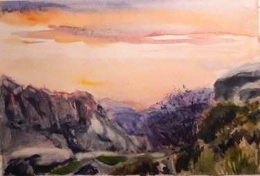 Peinture intitulée "Mont Lozère Gourdou…" par Eve Elikoff, Œuvre d'art originale, Aquarelle