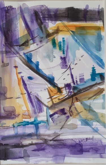 Painting titled "Abstraction violette" by Eve Elikoff, Original Artwork, Watercolor
