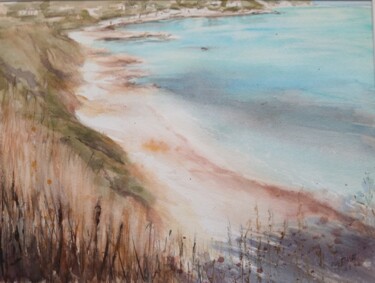 Painting titled "Plage de Ramatuelle" by Eve Elikoff, Original Artwork, Watercolor