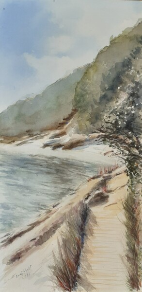 Painting titled "De Ramatuelle à cap…" by Eve Elikoff, Original Artwork, Watercolor