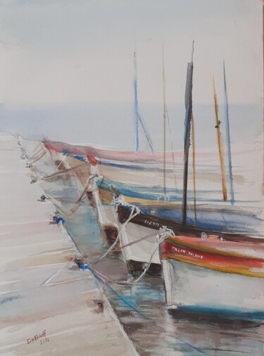 Malerei mit dem Titel "Nez de bateaux" von Eve Elikoff, Original-Kunstwerk, Aquarell