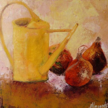 Painting titled "l'arrosoir jaune" by Eve Hernandez, Original Artwork, Acrylic