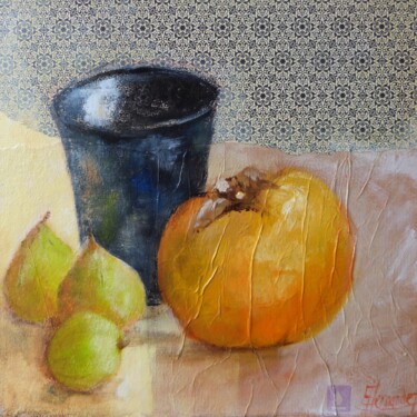 Schilderij getiteld "kaki et figues" door Eve Hernandez, Origineel Kunstwerk, Acryl