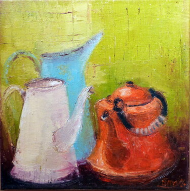 Peinture intitulée "dialogue de pots" par Eve Hernandez, Œuvre d'art originale, Huile