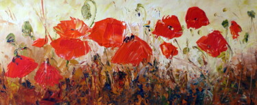 Painting titled "coquelicots" by Eve Hernandez, Original Artwork, Oil
