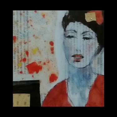Collages titled "Dame en rouge" by Eve Hernandez, Original Artwork, Collages