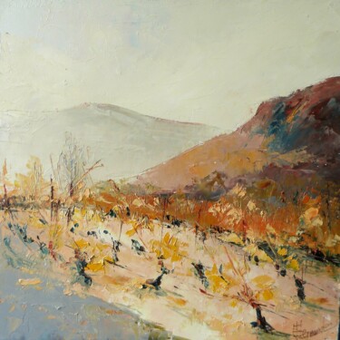 Painting titled "Vignes en hiver" by Eve Hernandez, Original Artwork, Oil