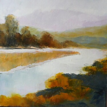 Painting titled "Le Rhône vers Lucey" by Eve Hernandez, Original Artwork, Oil