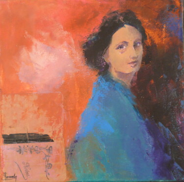 Painting titled "Une femme en bleu" by Eve Hernandez, Original Artwork, Acrylic