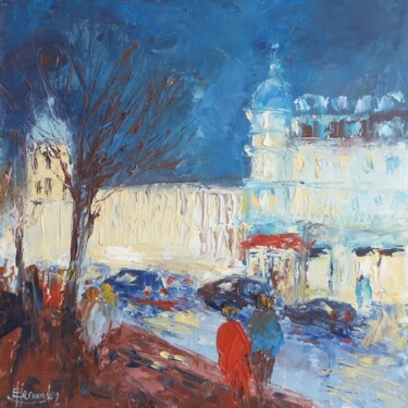 Painting titled "Lyon nocturne" by Eve Hernandez, Original Artwork, Oil