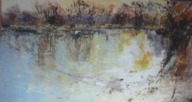 Pintura intitulada "le lac du parc" por Eve Hernandez, Obras de arte originais, Óleo