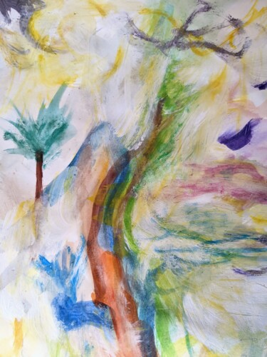 Peinture intitulée "L'Oasis" par Eve Lambert, Œuvre d'art originale, Gouache