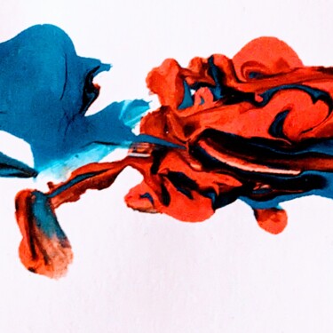 Malerei mit dem Titel "Blue fights Red" von Eve Lambert, Original-Kunstwerk, Acryl