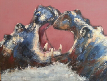 Schilderij getiteld "Les hippo" door Eve Pons, Origineel Kunstwerk, Acryl