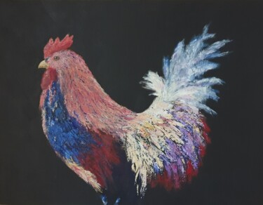Painting titled "Le coq multicolore" by Eve Pons, Original Artwork, Acrylic