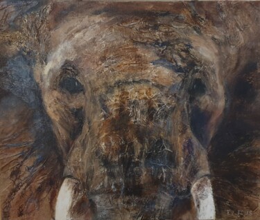 Painting titled "Elephant, les yeux…" by Eve Pons, Original Artwork, Acrylic