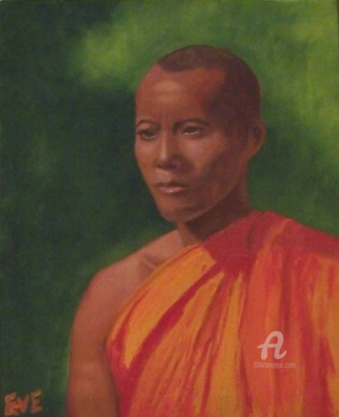 Peinture intitulée "moine bouddhiste" par Eve, Œuvre d'art originale, Huile