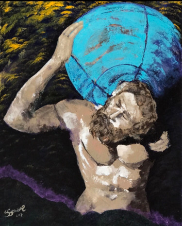 Pintura intitulada "Atlas portant le mo…" por Sylvie Seassal, Obras de arte originais, Acrílico