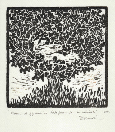 Gravures & estampes intitulée "Ailleurs si j'y sui…" par Eve Clair, Œuvre d'art originale, Xylographie