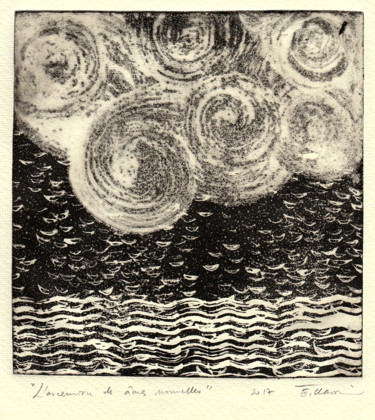 Gravures & estampes intitulée "L'ascension des âmes" par Eve Clair, Œuvre d'art originale, Eau-forte