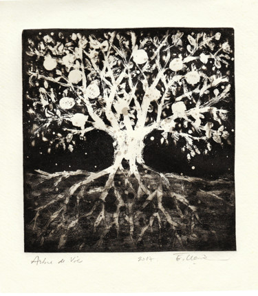 Gravures & estampes intitulée "Arbre de Vie" par Eve Clair, Œuvre d'art originale, Eau-forte