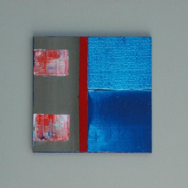 Peinture intitulée "carré bleu sur fond…" par Evelara, Œuvre d'art originale, Huile