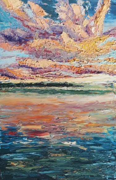Painting titled "Sunset" by Evelina Agata, Original Artwork, Oil