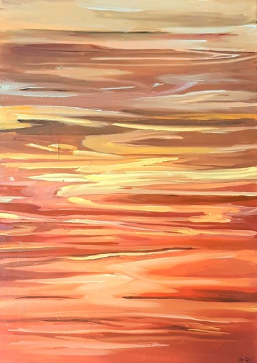 Painting titled "Gold Skies" by Evelina Agata, Original Artwork, Oil