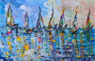 Painting titled "ABSTRACT SAILBOATS" by Evelina Vine, Original Artwork, Acrylic