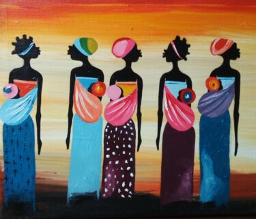 Painting titled "Motherhood II paint…" by Evelyn Babirye, Original Artwork, Acrylic