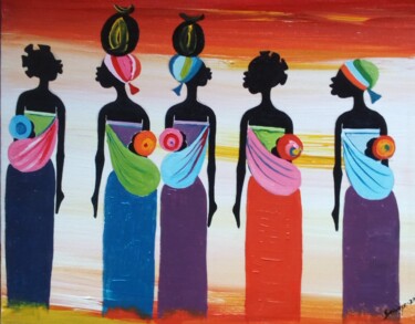 Malerei mit dem Titel "African women" von Evelyn Babirye, Original-Kunstwerk, Acryl