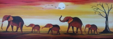 Painting titled "Elephant family" by Evelyn Babirye, Original Artwork, Acrylic