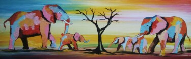 Schilderij getiteld "Beautiful elephants" door Evelyn Babirye, Origineel Kunstwerk, Acryl