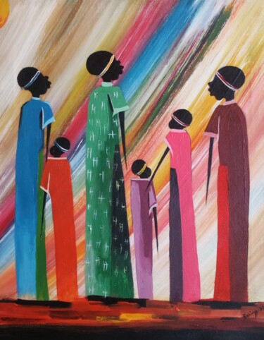 Malerei mit dem Titel "Family" von Evelyn Babirye, Original-Kunstwerk, Acryl