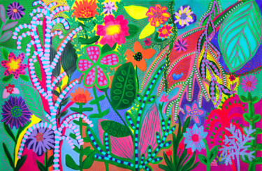 Pintura titulada "Psychedelic Flora" por Evelyn La Starza, Obra de arte original, Acrílico