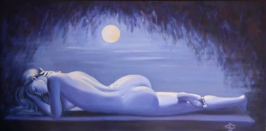 Painting titled "SIRENA EN EL JARDÍN" by Evelyn Carell, Original Artwork, Oil