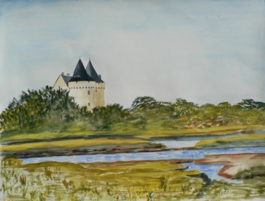 Malerei mit dem Titel "chateau de  SUSCINI…" von Evelyne Dupeyrat, Original-Kunstwerk, Aquarell
