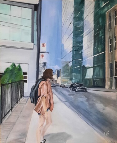 Painting titled "Oona - Quartier Vil…" by Evelyne Beaurain, Original Artwork, Acrylic Mounted on Wood Stretcher frame