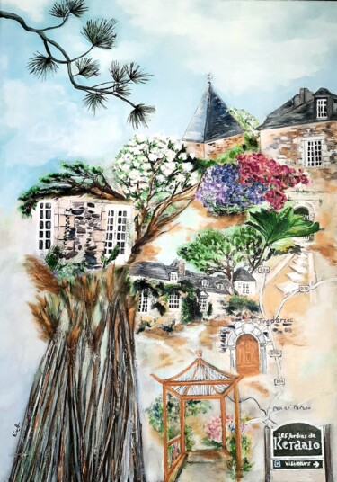 Painting titled "Les jardins de Kerd…" by Evelyne Beaurain, Original Artwork, Acrylic Mounted on Wood Stretcher frame