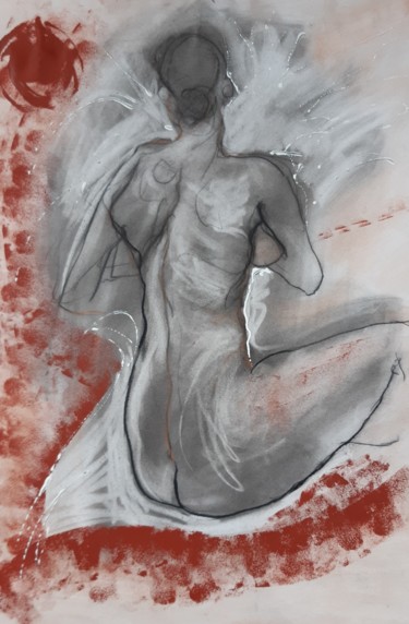 Dessin intitulée "dos rouge" par Evelyne Cassan, Œuvre d'art originale, Pastel