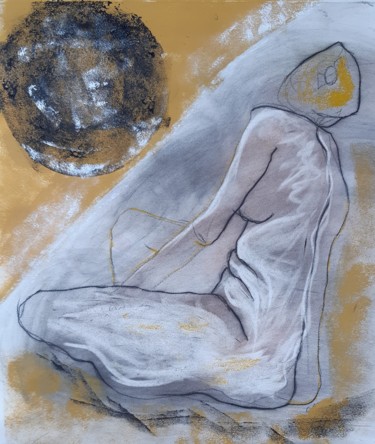 Drawing titled "dos jaune" by Evelyne Cassan, Original Artwork, Pastel