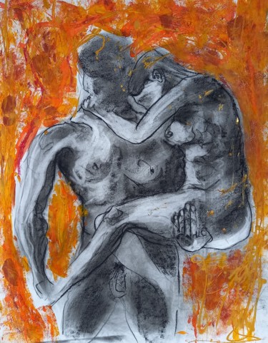 Desenho intitulada "embrasement :jour 2" por Evelyne Cassan, Obras de arte originais, Pastel