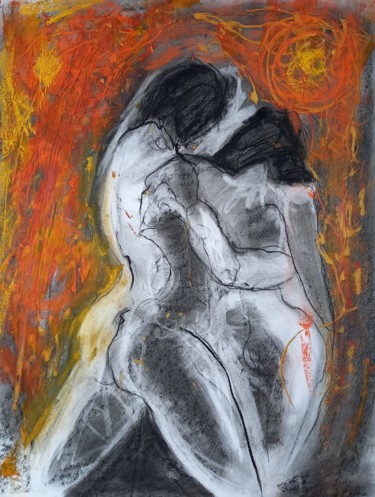 Dessin intitulée "embrasement:jour 4" par Evelyne Cassan, Œuvre d'art originale, Pastel