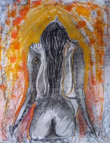 Drawing titled "embrasement:jour 6" by Evelyne Cassan, Original Artwork, Pastel