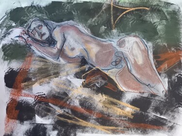 Dessin intitulée "le radeau de la med…" par Evelyne Cassan, Œuvre d'art originale, Pastel